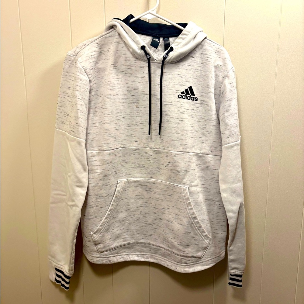 Adidas Women’s Small Hooded Sweatshirt Grey White with Front pocket sporty